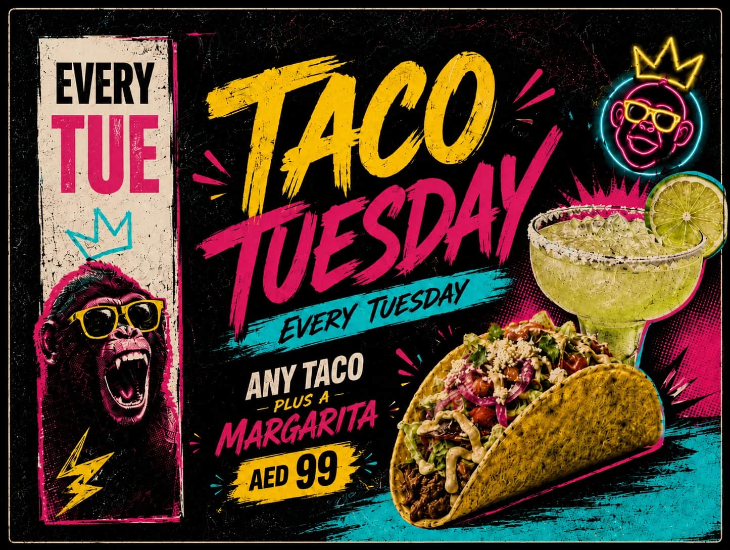 Taco Tuesday — Every Tuesday. Any taco plus a margarita for AED 99.